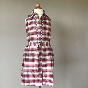 Red Silk plaid dress removable cotton collar